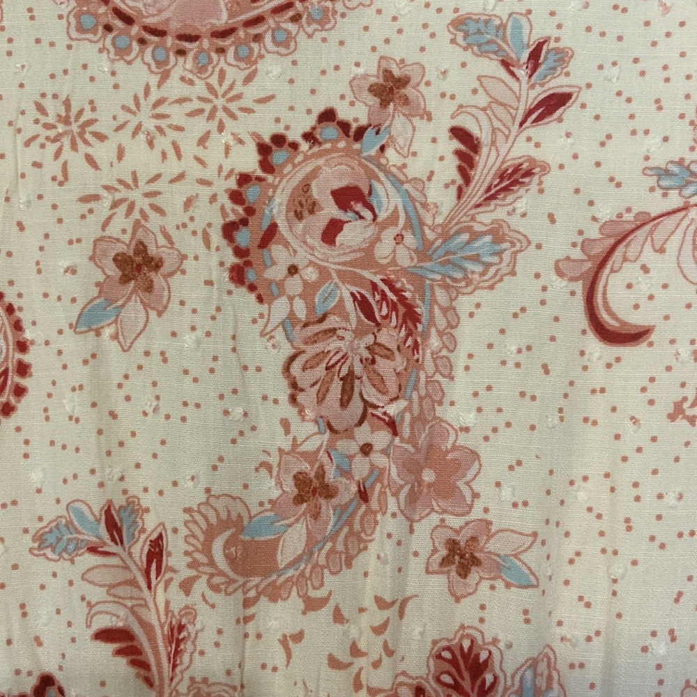 Torrid MIDI Swiss Linen Surplice Dress Paisley SZ 1 Beige Blush Pink Blue NWT - Picture 7 of 9